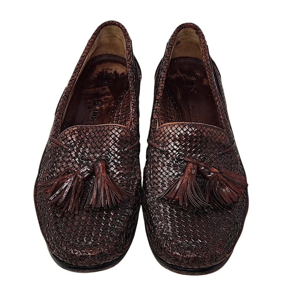 Cole Haan Tassel Loafer 9.5D Men Bragano Brown Woven Leather Memory Flex Comfort